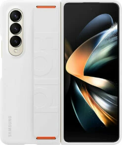 SAMSUNG Galaxy Z Fold4 Silicone Grip Cover, Protective Phone Case With Finger Strap, Matte Finish, Soft Surface, Handheld Design